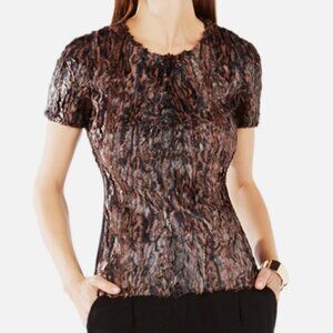 BCBG Max Azria Tulum Faux Fur Zip Back Top Camel Brown Y2K Mob Wife Holiday M